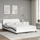 Cumpara ieftin Cadru de pat cu tăblie, alb și negru,140x190cm, piele ecologică