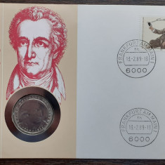 GERMANIA - FDC SI MONEDA 5 MARK 1982 D, 150 ANI MOARTEA LEUI GOETHE, MONEDA UNC