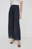 Armani Exchange pantaloni femei, culoarea albastru marin, lat, high waist