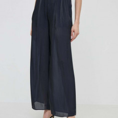 Armani Exchange pantaloni femei, culoarea albastru marin, lat, high waist