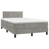 Gossi pat cu arcuri, saltea si led, gri deschis, 120x190 cm, catifea