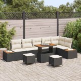 Set de 9 Piese Sofa de Grădină vidaXL cu Perne Negru Ratan Polimer Acacia