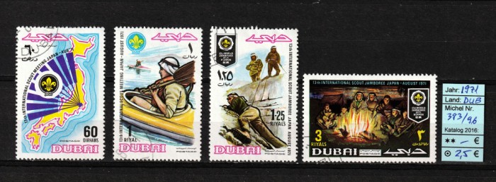 Timbre Arabia, Dubai, 1971 | Jamboreea internaţională Japonia - Cercetaşi | aph