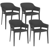 Outsunny Set de 4 Scaune de Grădină Negre, Stivuibile, cu Spătar &Icirc;nalt și Cotieră, din PP, Stil Modern pentru Exterior | Aosom Romania
