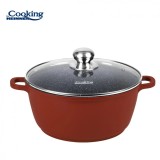 Semioala Aluminiu Heinner Calabria, 30cm, 8L, Capac Sticla, Invelis Ceramic Marmorat, Inductie