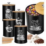 Set 4 recipiente de bucătărie Ruhhy, &icirc;nchidere ermetică, 1,5 L, negru mat cu capac din bambus, 17 x 11 x 11 cm