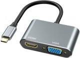 Cumpara ieftin 2in1 Adaptor convertor video multiport USB-C Type-C la HDMI + VGA