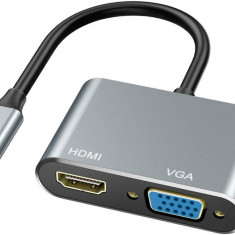 2in1 Adaptor convertor video multiport USB-C Type-C la HDMI + VGA