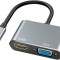 2in1 Adaptor convertor video multiport USB-C Type-C la HDMI + VGA
