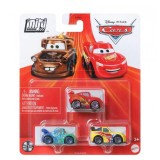 Set 3 masinute metal mini diecast, Disney Cars 3, Fulger McQueen, Jeff Corvette, Carla Veloso
