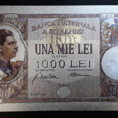 1000 LEI 1934 (REPLICA/REPRODUCERE) POLIMER (PLASTIC) PLACATA CU ARGINT 999‰