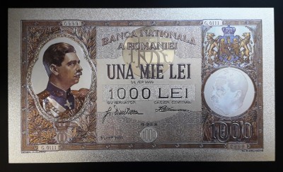 1000 LEI 1934 (REPLICA/REPRODUCERE) POLIMER (PLASTIC) PLACATA CU ARGINT 999&amp;permil; foto