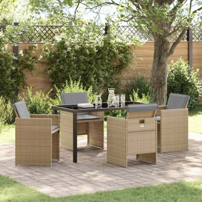 vidaXL Set de masă pentru grădină cu pernă 5 pcs Bej Rattan poli 3379965 foto