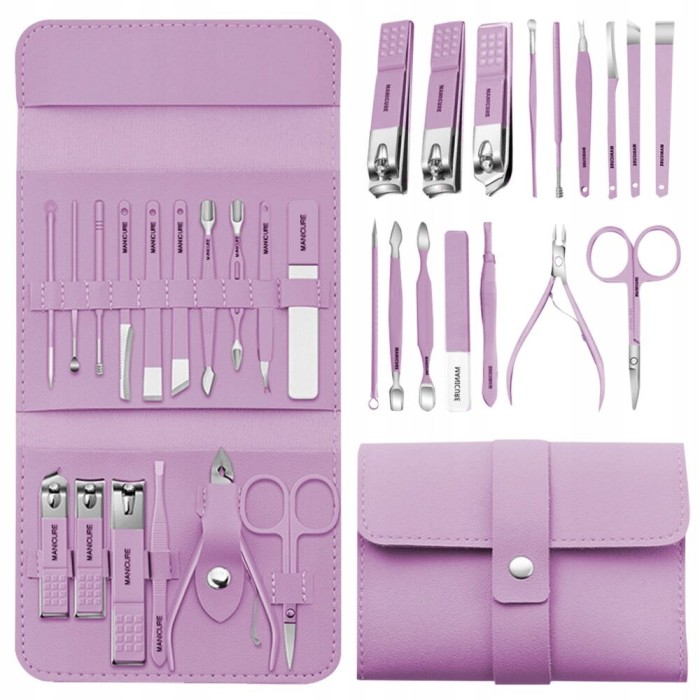 Set manichiura si pedichiura 16-in-1 cu plic din piele ecologica, model &quot;mani-cut pink&quot;, culoare roz