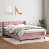 VidaXL Pat box spring cu saltea, roz, 140x210 cm, catifea