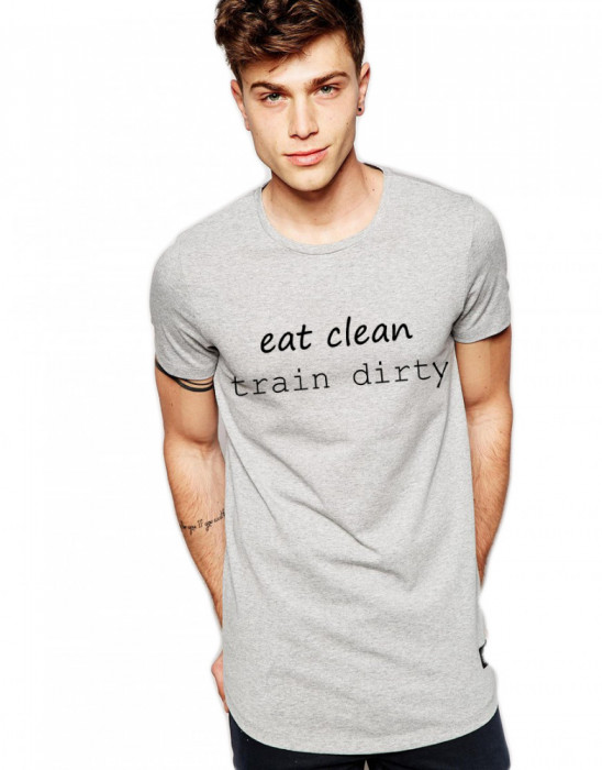 Tricou gri barbati - Eat Clean Train Dirty - L