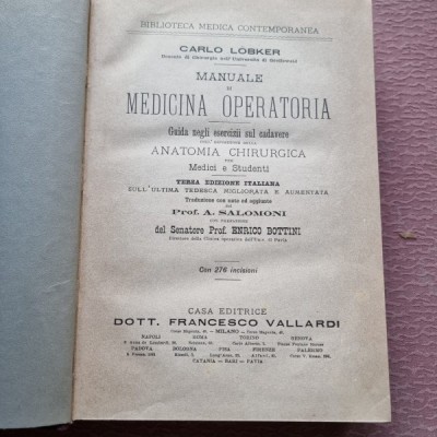 MANUALE DI MEDICINA OPERATORIA - CARLO LOBKER (CARTE IN LIMBA ITALIANA) foto