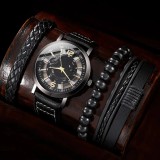 Cumpara ieftin Set Cadou Barbati: Ceas Shaarms 8171, 3 Bratari Piele Negre, Elegant, Quartz, Cadran Negru, Curea Piele Eco, Cutie Cadou
