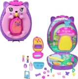 Set de joaca cu 2 papusi si accesorii in gentuta, Polly Pocket, Hedgehog Mom &amp; Baby, JBJ91
