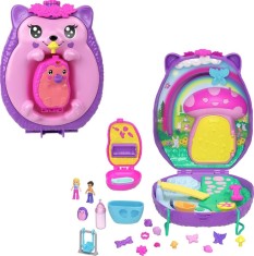 Set de joaca cu 2 papusi si accesorii in gentuta, Polly Pocket, Hedgehog Mom &amp; Baby, JBJ91