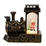 Decoratiune de craciun tip locomotiva, flippy, glob de cristal cu fulgi de zapada, model mos craciun, iluminare led, 11.5 x 12.5 x 6 cm, carcasa vinta