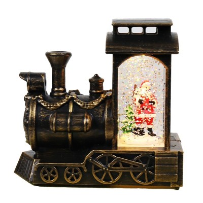 Decoratiune de craciun tip locomotiva, flippy, glob de cristal cu fulgi de zapada, model mos craciun, iluminare led, 11.5 x 12.5 x 6 cm, carcasa vinta foto