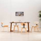vidaXL Scaune de bucătărie, 4 buc, crem, lemn curbat &amp; piele ecologică