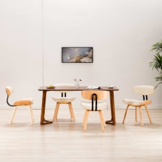vidaXL Scaune de bucătărie, 4 buc, crem, lemn curbat &amp; piele ecologică 278720