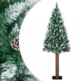 VidaXL Pom Crăciun artificial subțire, lemn și zăpadă, verde, 210 cm