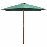 VidaXL Umbrelă de soare cu st&acirc;lp de lemn 270 x 270 cm, verde