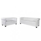 vidaXL Canapea Chesterfield cu 2 și 3 locuri, piele artificială, alb