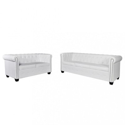 vidaXL Canapea Chesterfield cu 2 și 3 locuri, piele artificială, alb foto