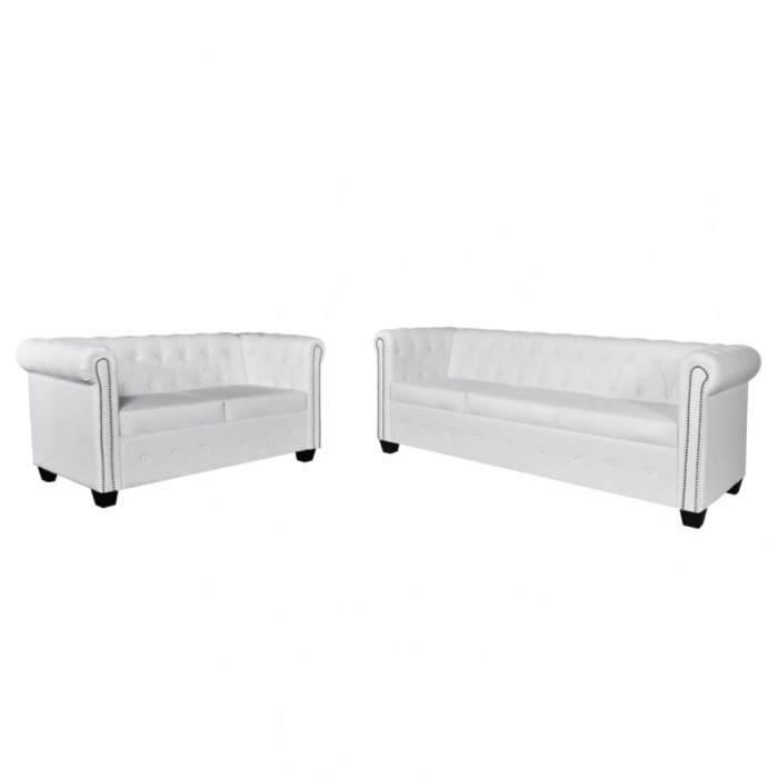 vidaXL Canapea Chesterfield cu 2 și 3 locuri, piele artificială, alb
