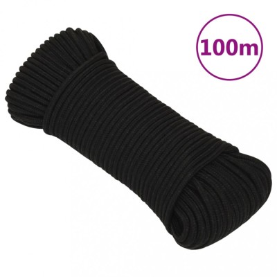 vidaXL Fr&amp;acirc;nghie de lucru, negru, 4 mm, 100 m, poliester foto