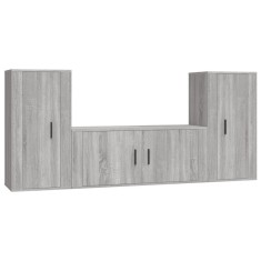 Set dulap TV, 3 piese, gri sonoma, lemn prelucrat
