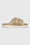 UGG papuci din piele Goldencoast Strap Slide barbati, culoarea bej, 1142730