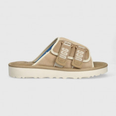 UGG papuci din piele Goldencoast Strap Slide barbati, culoarea bej, 1142730