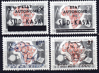 DB1 Fauna Congo Belgian Supratipar Sud Kasai 4 v. MNH foto