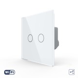 Cumpara ieftin Intrerupator dublu cap scara/cap cruce Wi‑Fi Touch Livolo din sticla alba