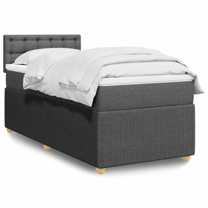 Gossi pat box spring cu saltea, gri inchis, 100x200 cm, textil