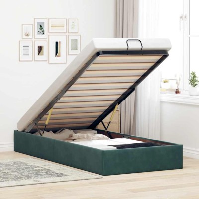 vidaXL Cadru de pat otoman fără saltea verde &amp;icirc;nchis 90x190 cm catifea 3310934 foto