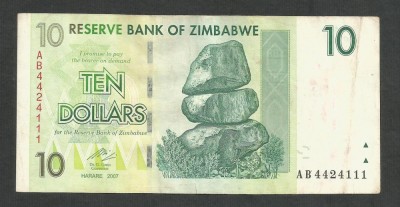 ZIMBABWE 10 DOLARI DOLLARS 2007 [18] P- 67 , VF+ foto