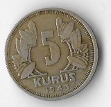 Moneda 5 kurus 1943 - Turcia