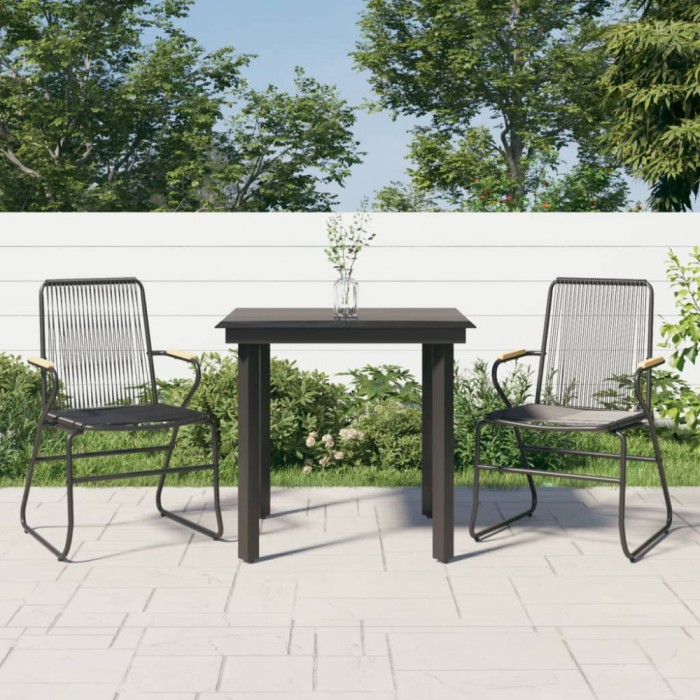 Set cu masa pentru gradina, 3 piese, negru, ratan PVC GartenMobel Dekor