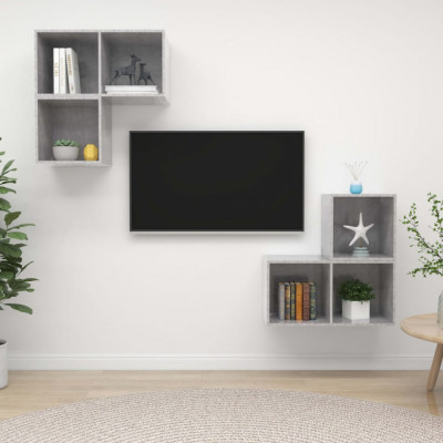 Gossi set de dulapuri tv, 4 piese, gri beton, lemn prelucrat foto