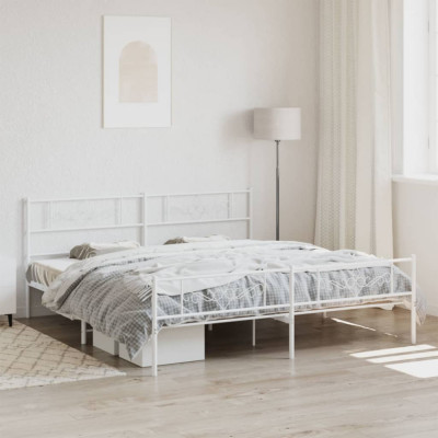 vidaXL Cadru de pat metalic cu tăblie de cap/picioare, alb, 180x200 cm foto