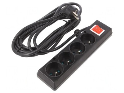 Prelungitor 4 Prize PVC Negru 5m 16A foto