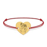 Mom - Bratara personalizata din argint placat cu aur 24K cu snur Te iubesc mami - inimioara