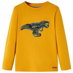 Tricou pentru copii cu m&acirc;neci lungi, ocru, 140