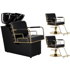 Set scafa coafor profesionala unitate spalare model Zion 2 scaune coafura suport hidraulic pivotant picioare accesorii bol ceramic